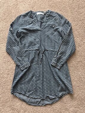 Blue Patterned V-Neck Tunic Long Top/ Dress